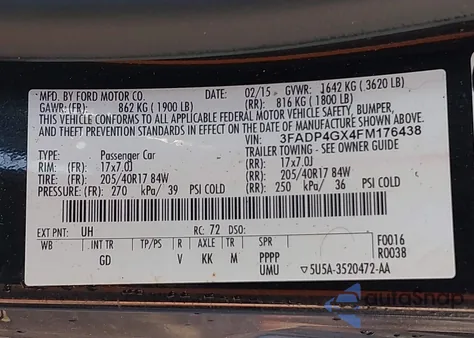 2015 Ford Fiesta St z USA, uszkodzony, nr VIN 3FADP4GX4FM176438